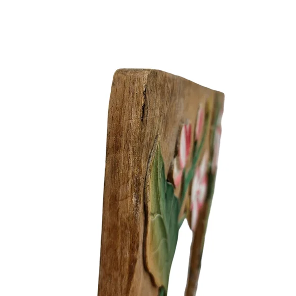 Vintage Tropical Bird & Flowers Wood Frame 11 3/4" x 20" - Picture 9 of 12